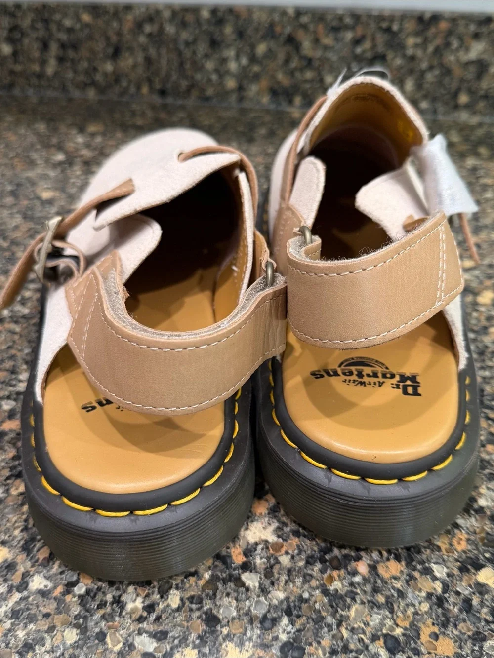 Dr martens Jorge Beige Suede Slingback Clog with Yellow Stitching